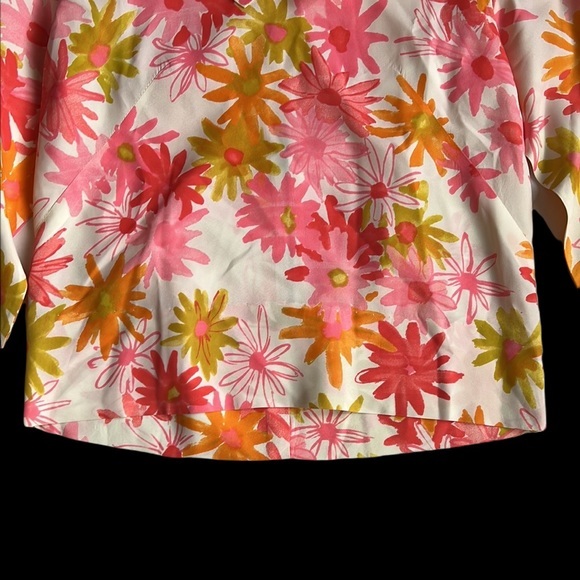 Vintage Carol Brent Pink Floral Print Ruffle Neckline Top - Picture 3 of 9